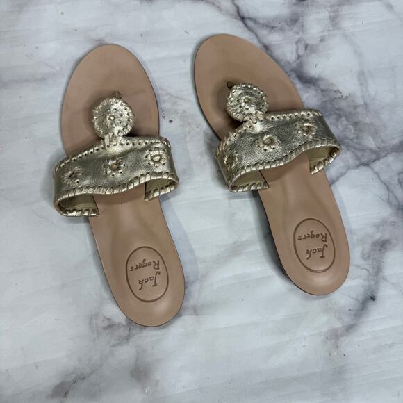 Jack Rogers Flat Sandals Gold Metallic Womens Size 10 M Preppy Beach - Picture 2 of 5